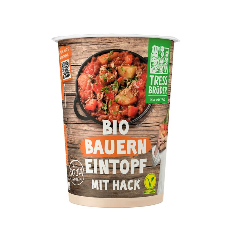 Tress Brüder veganer Eintopf mit Tomaten, Kartoffeln und einer Hackalternative aus Sojaprotein - Produktbild
