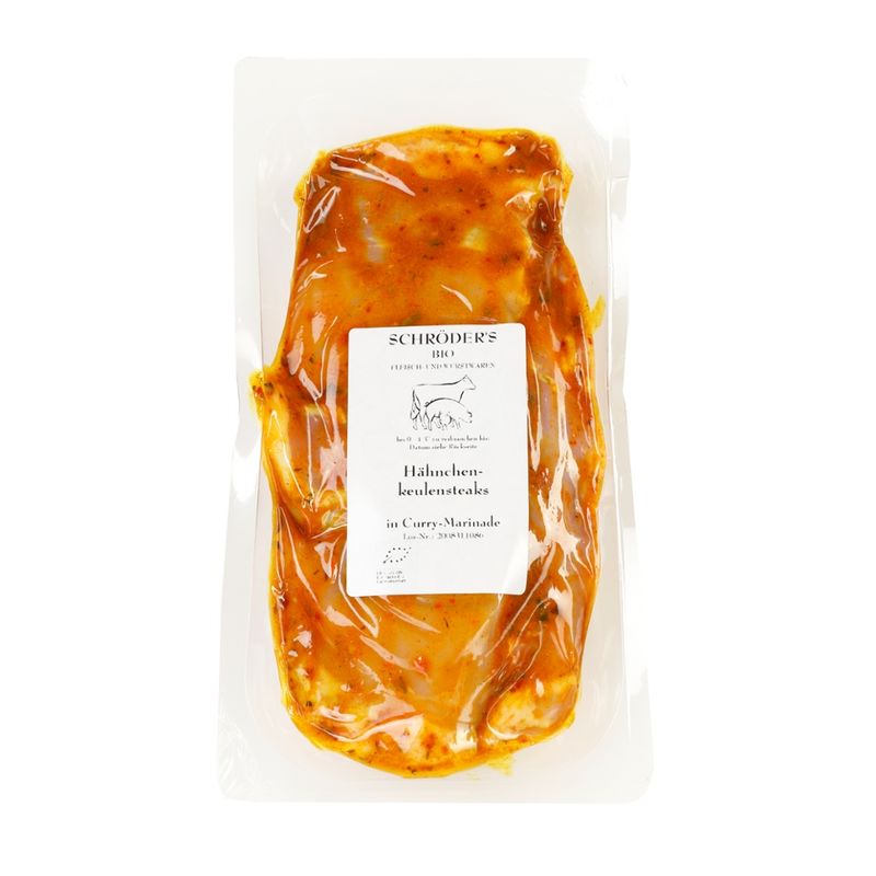 Schröder's Bio Fleisch- und Wurstwaren Hähnchenkeulensteaks Curry ca. 400 g - Produktbild