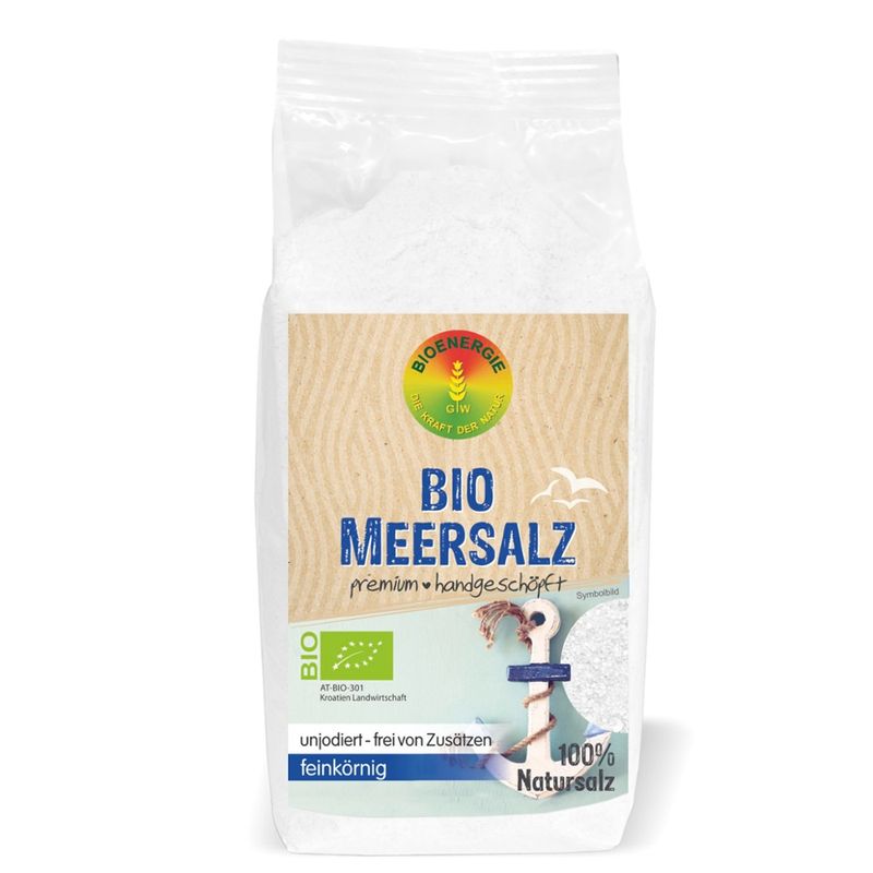 BIOENERGIE Bio MEERSALZ premium Kroatien, feinkörnig, unjodiert, unraffiniert, frei von Zusätzen, restfeucht - Produktbild