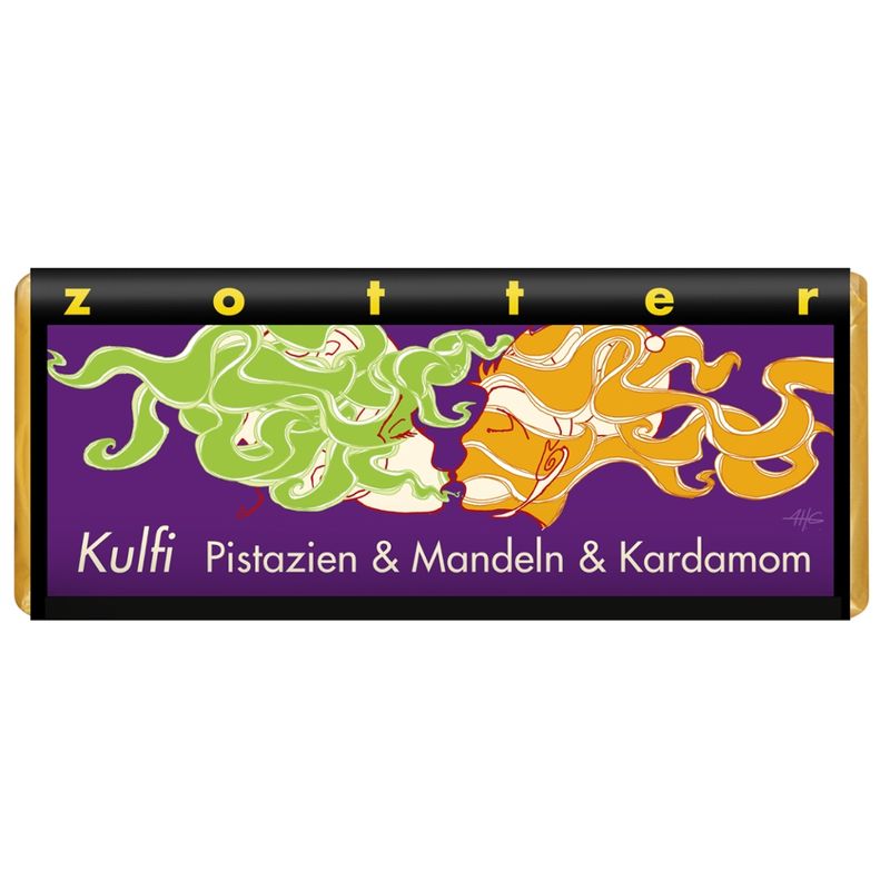 Zotter Schokolade Kulfi - Pistazien, Mandeln und Kardamon - Produktbild