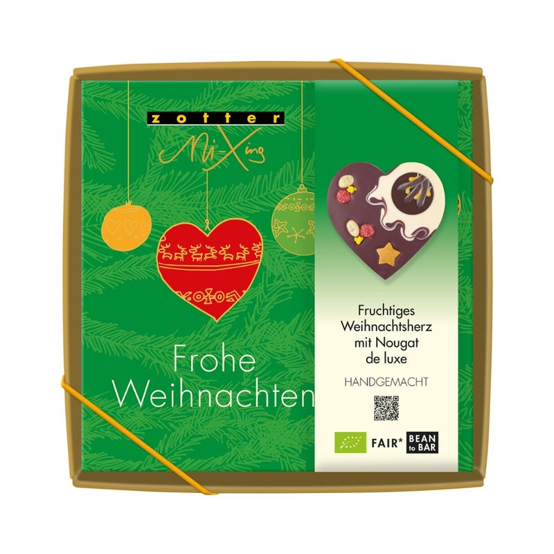 Zotter Schokolade Fruchtiges Weihnachtsherz mit Nougat de luxe - Produktbild