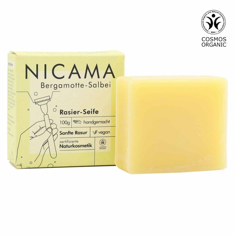NICAMA NICAMA zertifizierte Bio-Rasierseife Bergamotte-Salbei 100g - Produktbild