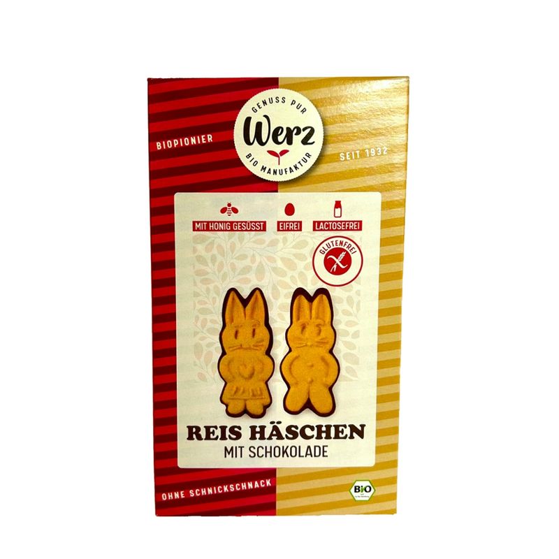 Naturkornmühle Werz Reis Häschen mit Schokolade, Vollkornkekse, glutenfrei - Produktbild