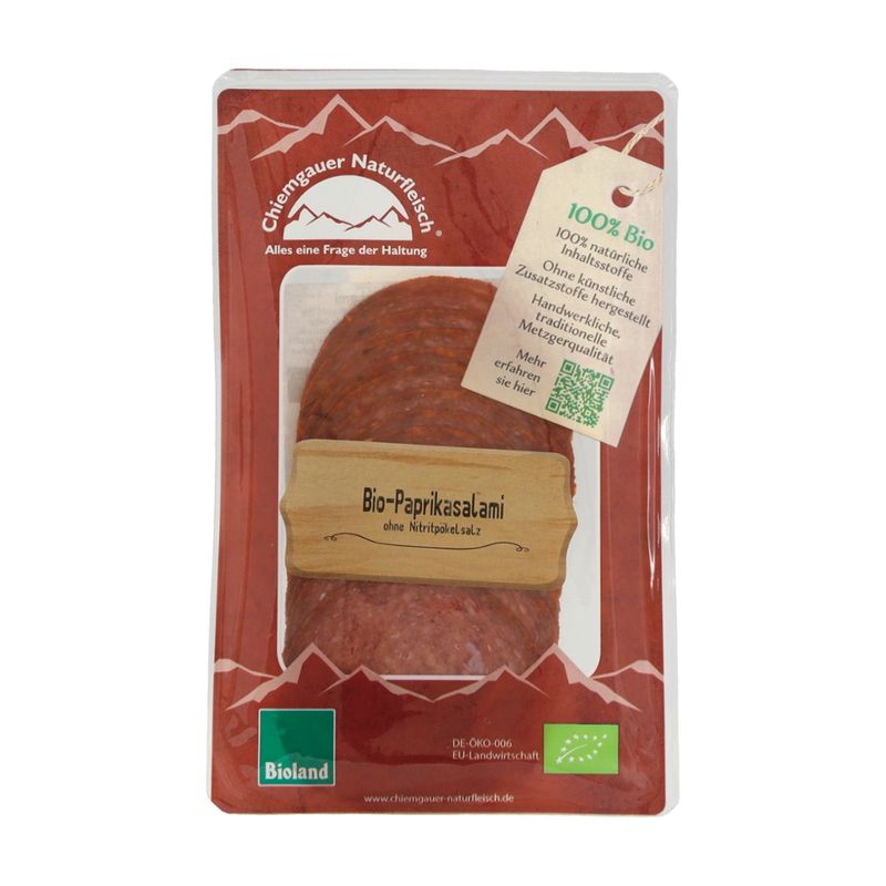 Chiemgauer Naturfleisch Paprikasalami, geschnitten, 65 g, SB, kbA - Produktbild