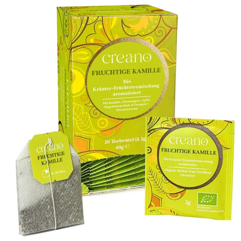 Creano Creano Fruchtige Kamille Bio Kräuter-Früchteteemischung aromatisiert im Doppelkammerbeutel 40g (20x 2g) - Produktbild