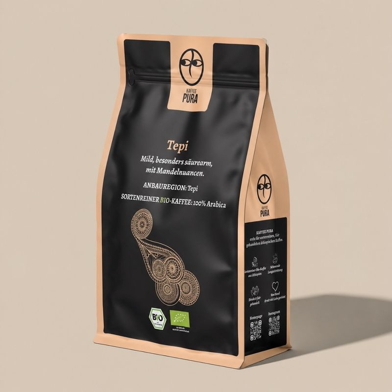 KAFFEE PURA Bonga Bio-Kaffee, BIO & fair gehandelt, gemahlen, 100% Arabica, Äthiopien - Produktbild