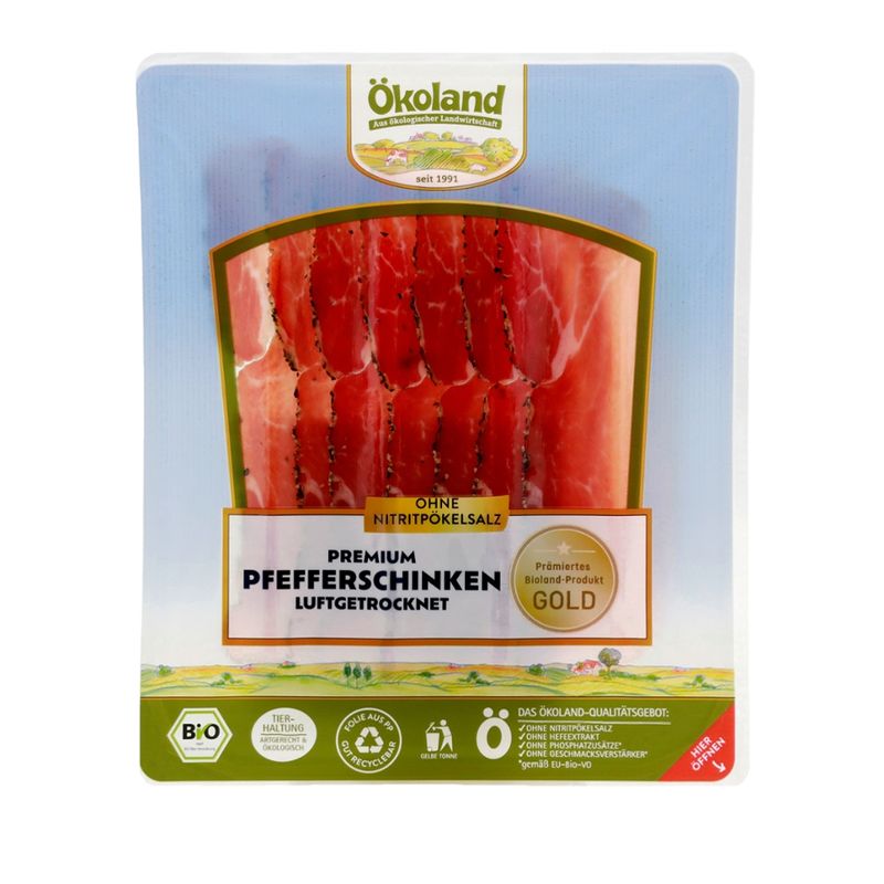 ÖKOLAND Premium Pfefferschinken luftgetrocknet, über 4 Monate gereift - Produktbild