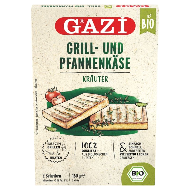 GAZi BIO GAZi BIO Grill- und Pfannenkäse Kräuter 8x160g (2 Scheiben vakuumiert in Faltschachtel) - Produktbild