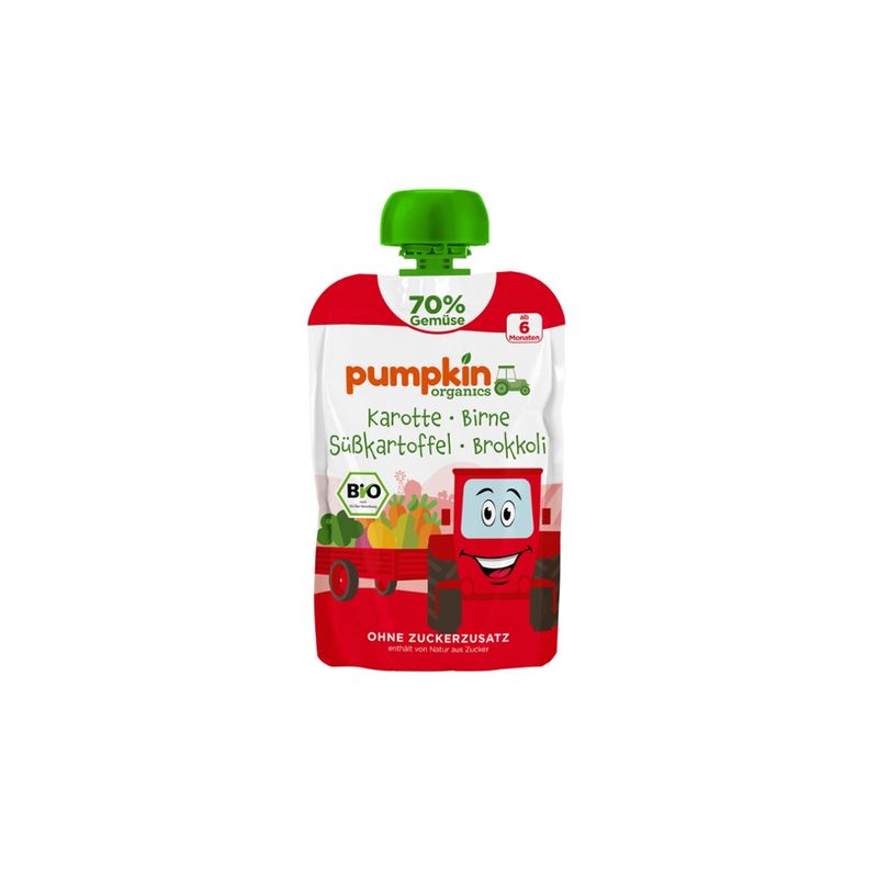 Pumpkin Organics Bio Gemüsepüree aus Karotte, Birne, Süßkartoffel und Brokkoli ab dem 6. Monat - Produktbild