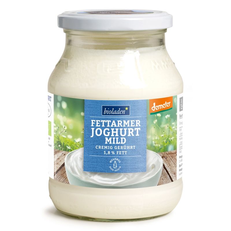 bioladen Fettarmer Joghurt mild im Glas, 1,8 % Fett, Demeter - Produktbild