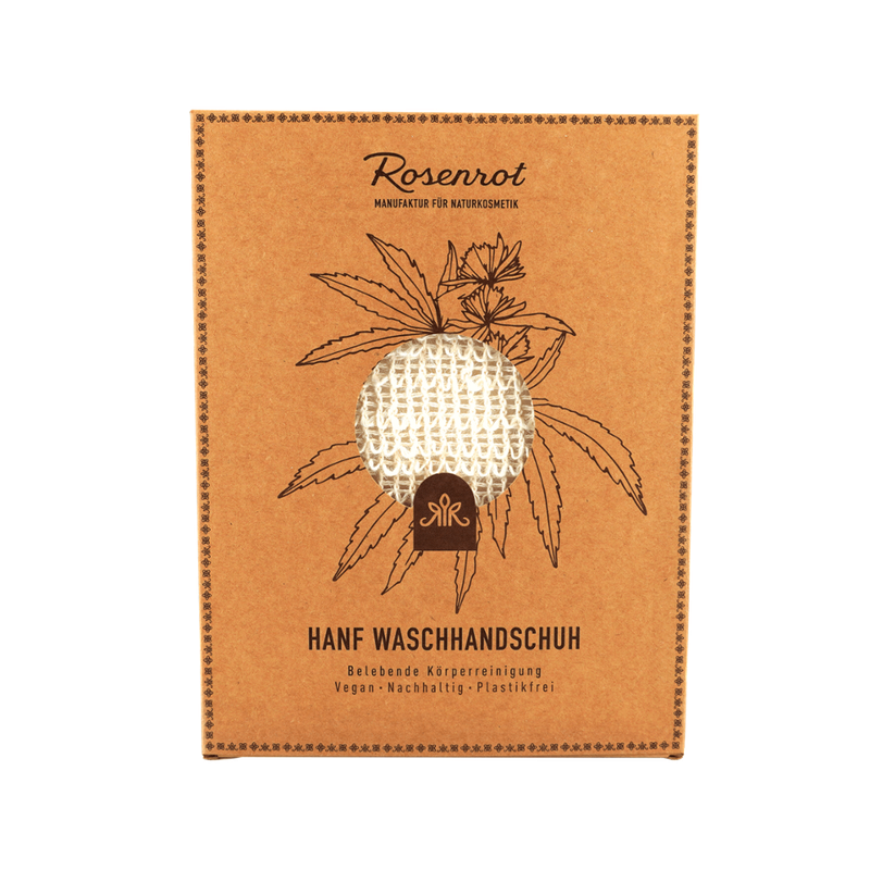 Rosenrot Naturkosmetik Hanf Waschhandschuh - 100% vegan - 100% plastikfrei - Rein pflanzlich - Produktbild