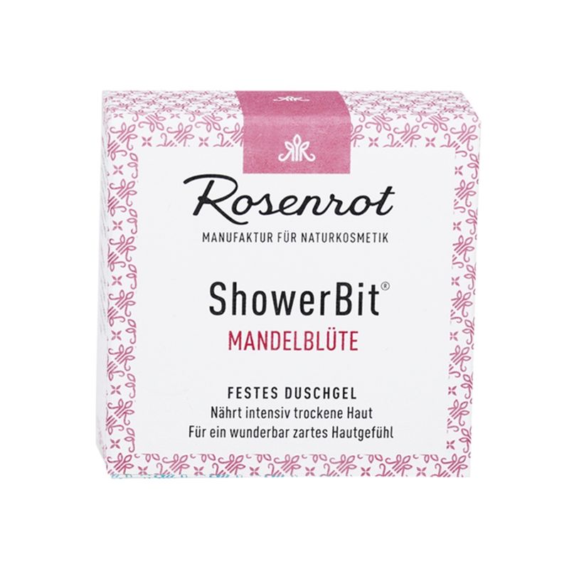 Rosenrot Naturkosmetik ShowerBit® - festes Duschgel Mandelblüte - 55g - in Schachtel - Reichhaltige Pflegedusche für die trockene Haut. - Produktbild