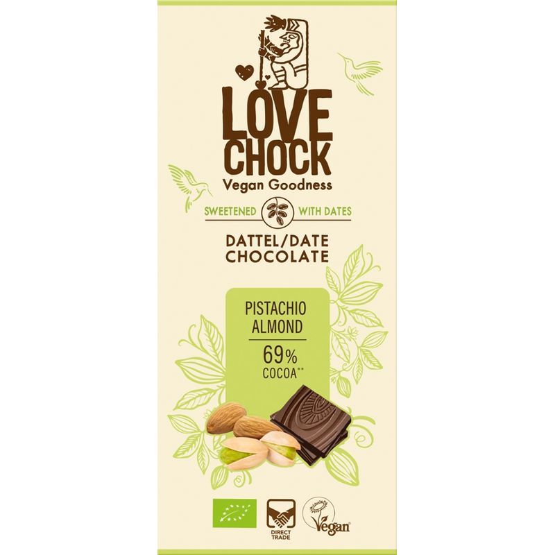 Lovechock Lovechock tablet Pistachio Almond 69 % sweetened with dates - Produktbild