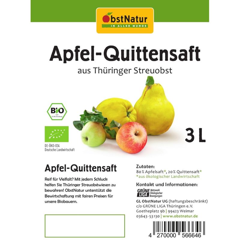 ObstNatur Bio-Apfel-Quitten-Direktsaft - Produktbild