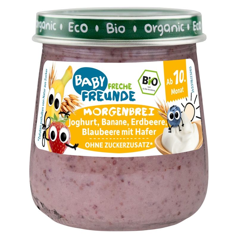Freche Freunde FF Bio Gläschen Morgenbrei Joghurt, Banane, Erdbeere, Blaubeere mit Hafer - Produktbild