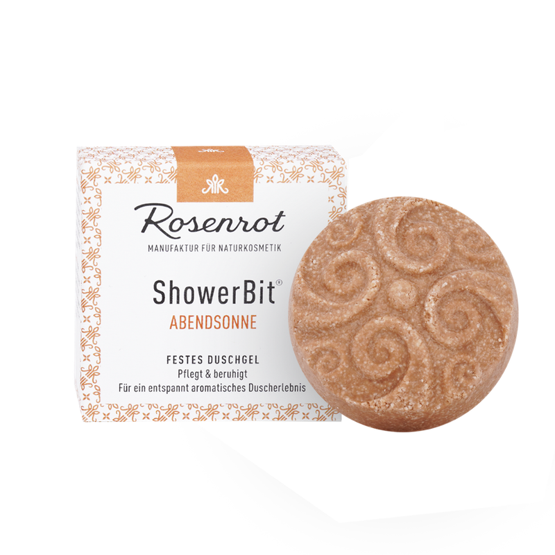 Rosenrot Naturkosmetik ShowerBit® - festes Duschgel Abendsonne - 55g - in Schachtel - Pflegedusche für den Kick am Morgen. - Produktbild
