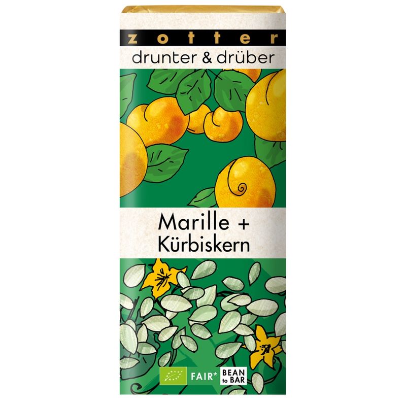 Zotter Schokolade drunter & drüber Marille + Kürbiskern - Produktbild