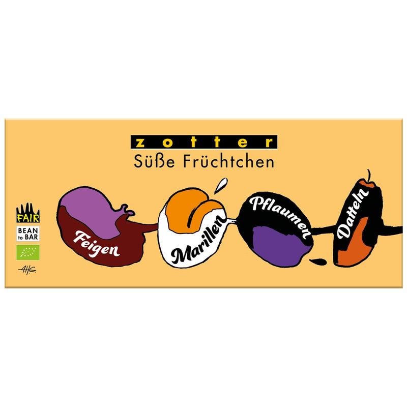 Zotter Schokolade Süße Früchtchen Sunny Mix - Feigen/Marillen/Pflaumen/Datteln - Produktbild