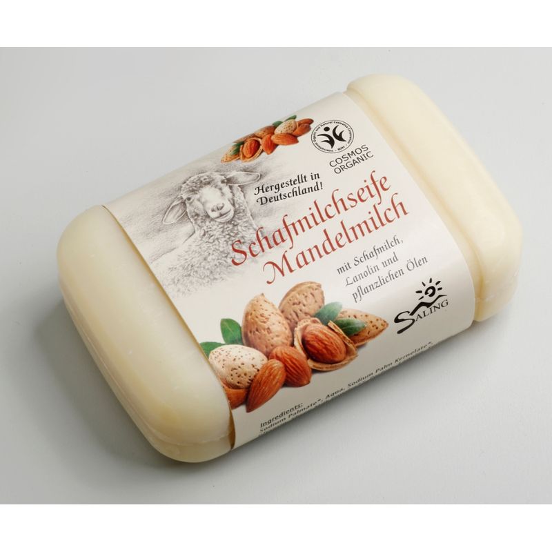 Saling Schafmilchseife Mandelmilch, 100g Stück mit Banderole, cosmos organic zertifiziert - Produktbild