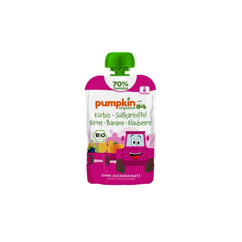 Pumpkin Organics Bio Quetschie Kürbis, Süßkartoffel, Birne, Banane, Blaubeere ab dem 6. Monat - Produktbild