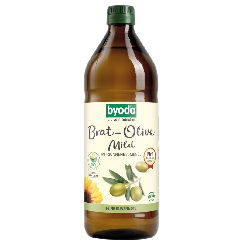 Byodo Frying olive mild, high-oleic sunflower oil and extra virgin olive oil, can be heated to a high temperature, 0.75 litre - Produktbild