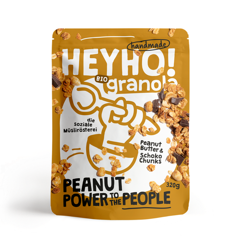 HEYHO Granola Peanut Power to the People Handmade Granola mit Erdnussbutter und Schoko-Chunks - Produktbild