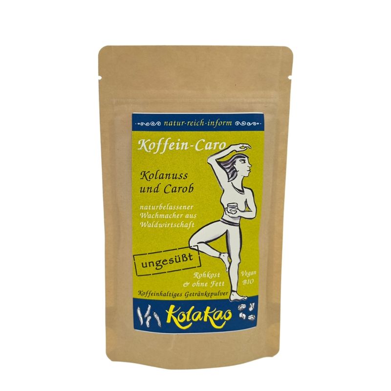 KolaKao Koffein-Caro - das Koffeinhaltige Getränkepulver mit Kolanuss & Carob. Der pure Genuss aus nur 2 Zutaten für klate Shakes und heiße Getränke, Rohkost, ohne Fett, ohne Zuckerzugabe, von Natur aus leicht süß, Bio, Vegan - Produktbild