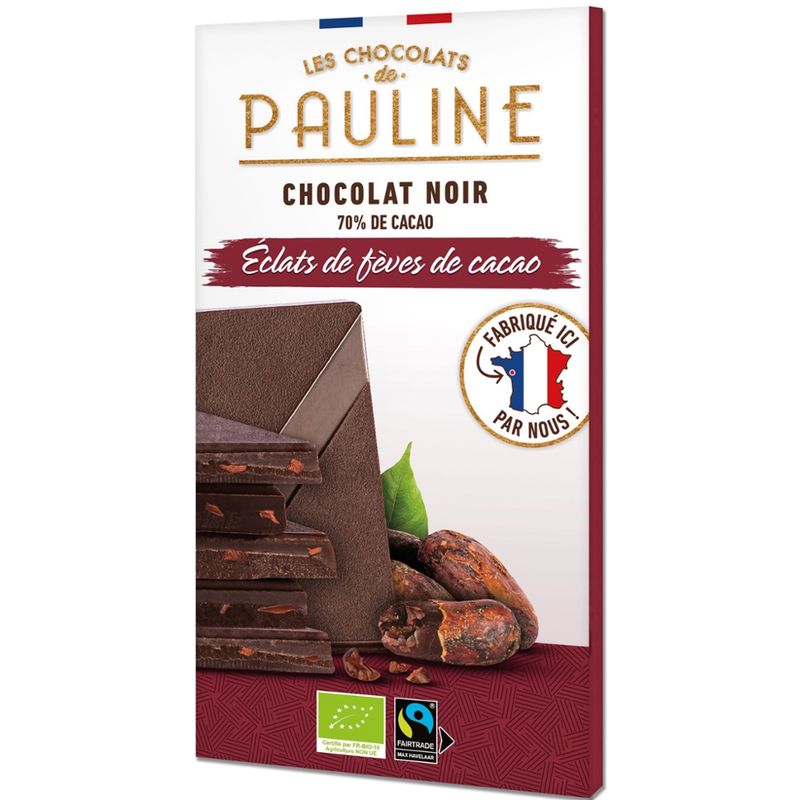 LES CHOCOLATS DE PAULINE DARK CHOCOLATE TABLET 70% COCOA NIBS - Produktbild