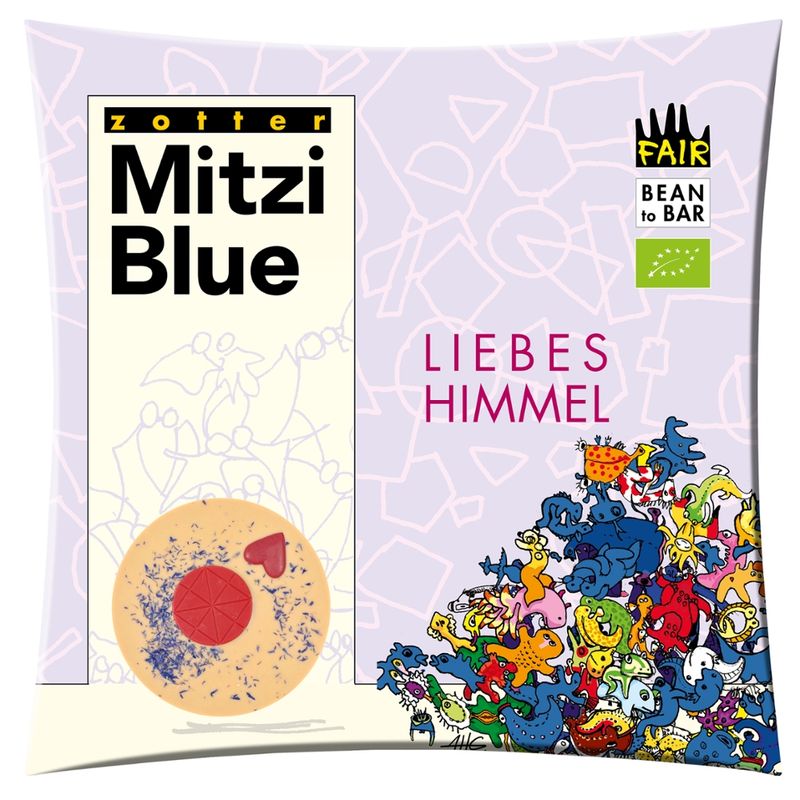 Zotter Schokolade Liebeshimmel • Weiße Schoko + Erdbeer + Himbeerherz - Produktbild