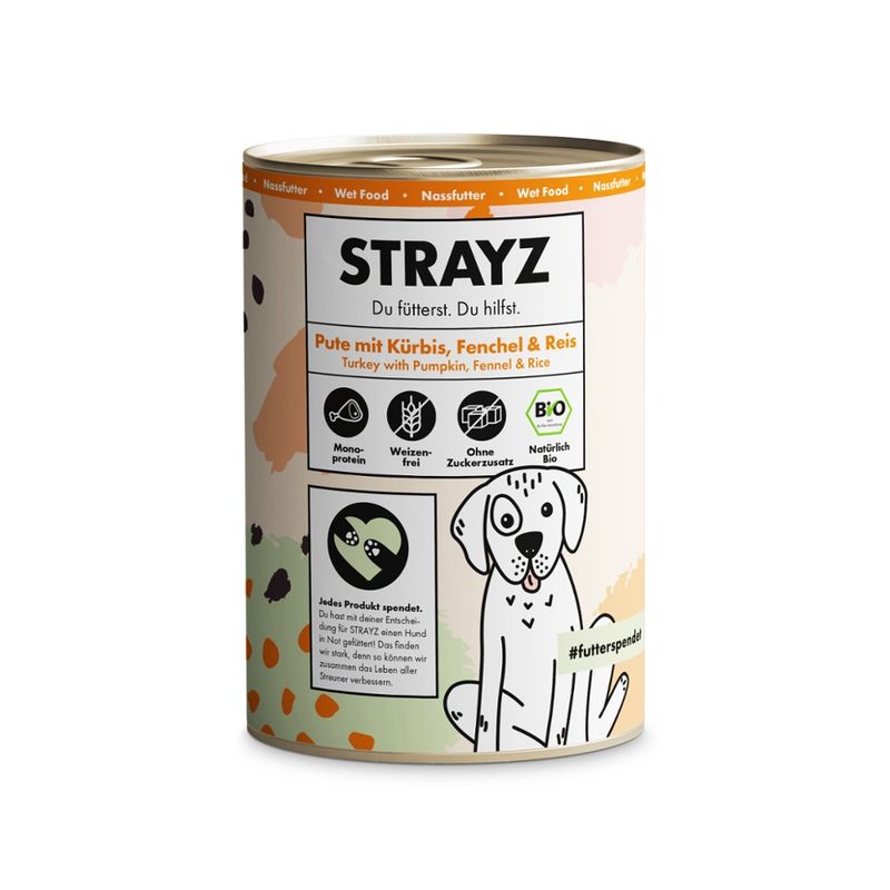 STRAYZ STRAYZ Hund Nassfutter Pute mit Kürbis, Fenchel & Reis BIO, 400g - Produktbild