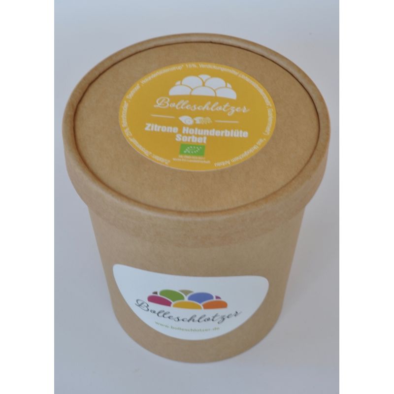 Bolleschlotzer Zitrone Holunderblüte Sorbet Bio-Eis 425 ml Becher - Produktbild