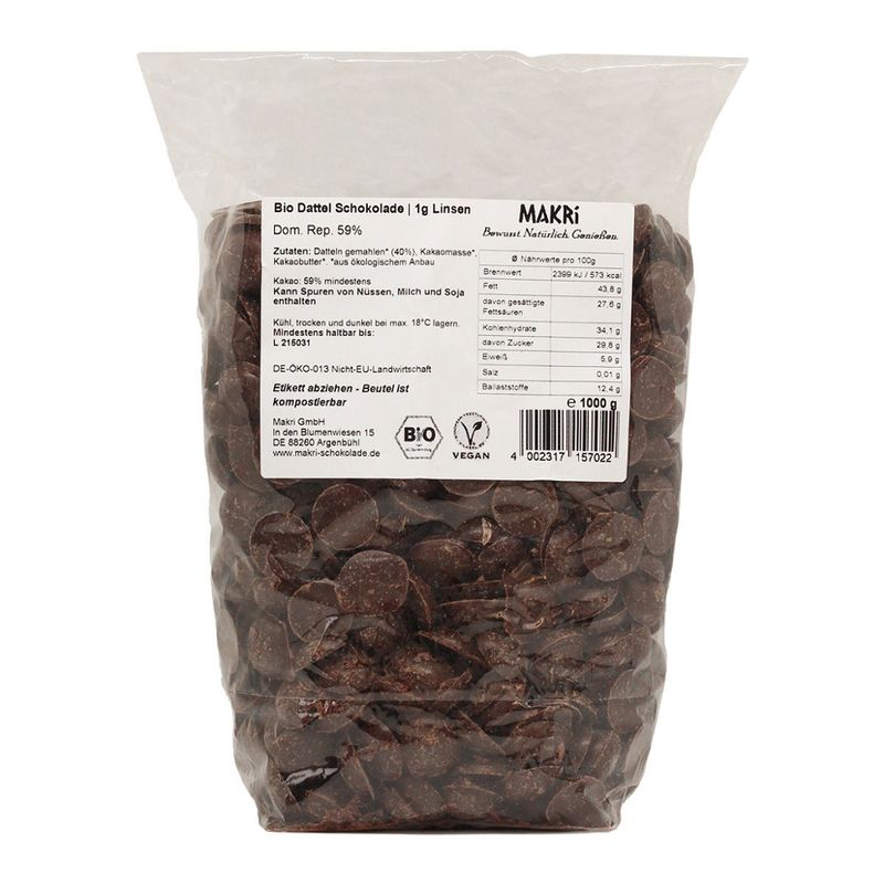 Makri MAKRi Bio Schokodrops - Dom. Rep. 59% - 1 kg Großgebinde - Produktbild