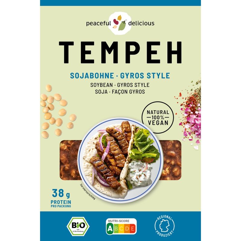peaceful delicious Bio TEMPEH Sojabohne mit griechischen Gewürzen von Peaceful Delicious - Produktbild