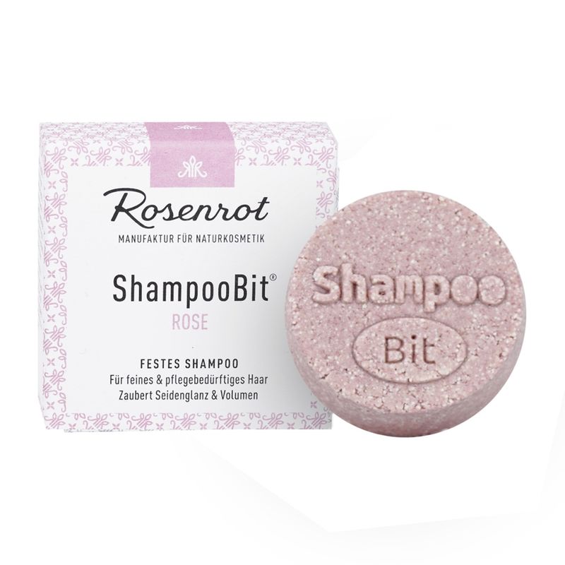 Rosenrot Naturkosmetik festes ShampooBit® Rose - 55g - in Schachtel - Sehr edles, luxuriöses festes Shampoo Rose das besonders für normales, eher trockenes und feines Haar geeignet ist. - Produktbild