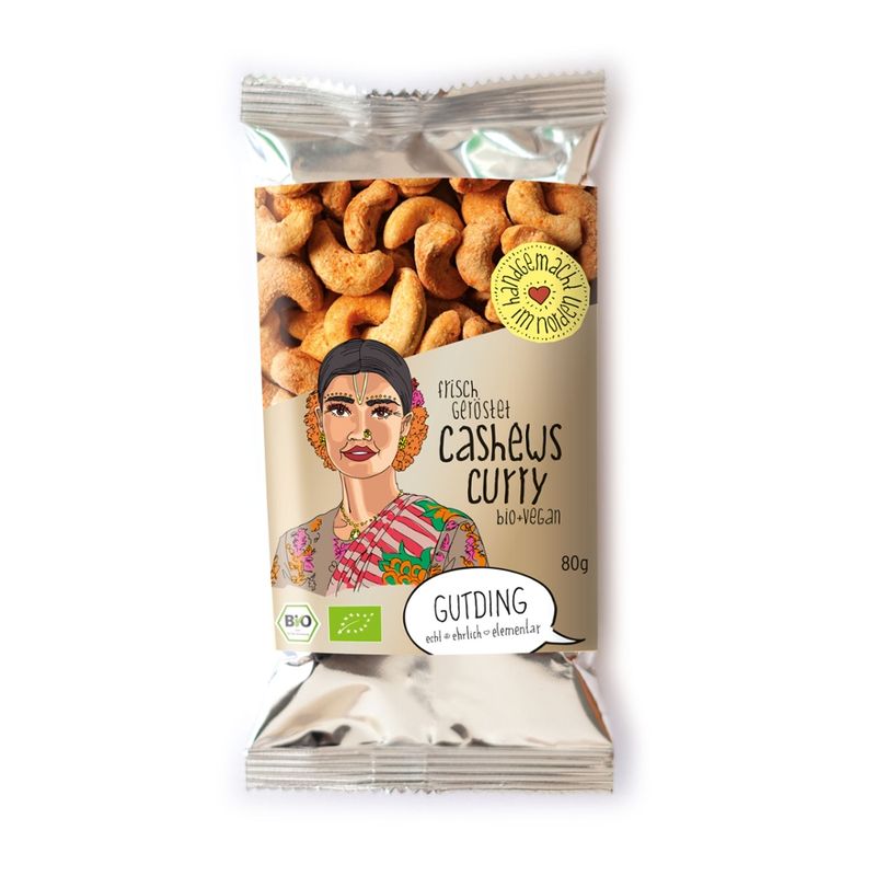 GUTDING Bio-Cashews geröstet, Curry im PP-Tütchen, glutenfrei & vegan - Produktbild