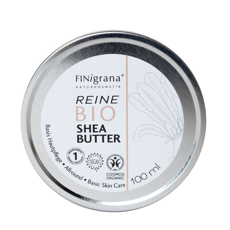 FINigrana® Naturkosmetik FINigrana® 100% Reine Bio Shea-Butter (Körper Butter / Body Butter / Beurre Corporel) in Weißblechdose, 100ml mit Umkarton - Produktbild