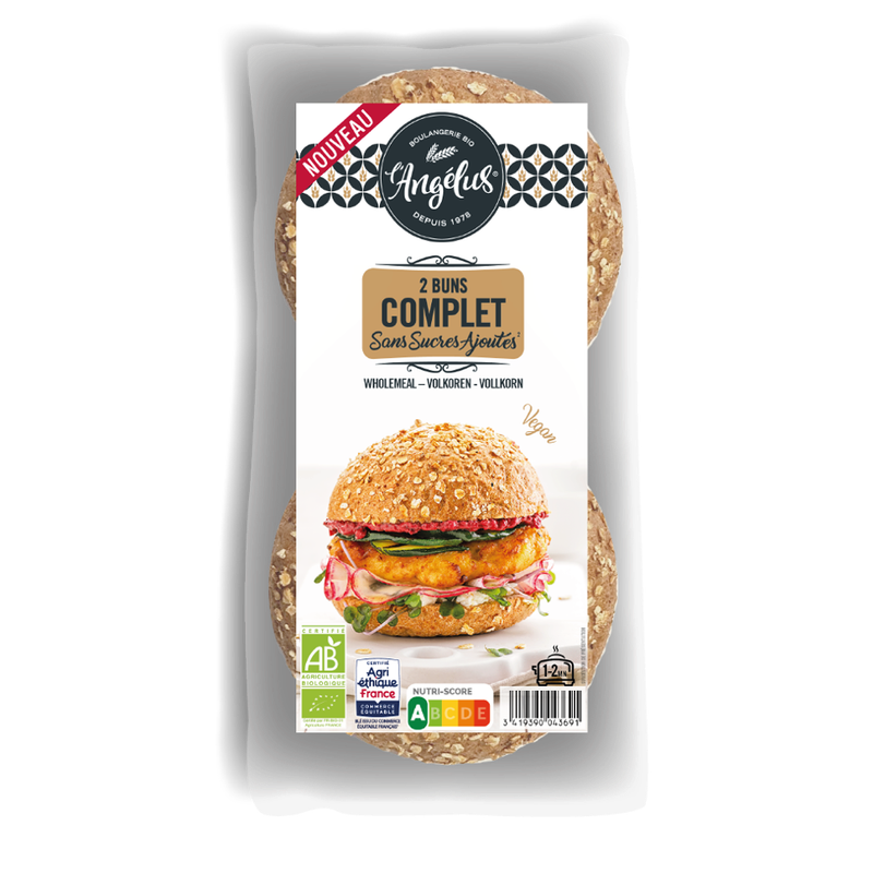 L'Angélus 2 Bio Vollkorn Burger Brötchen von 75g ohne Zuckerzusatz - Produktbild