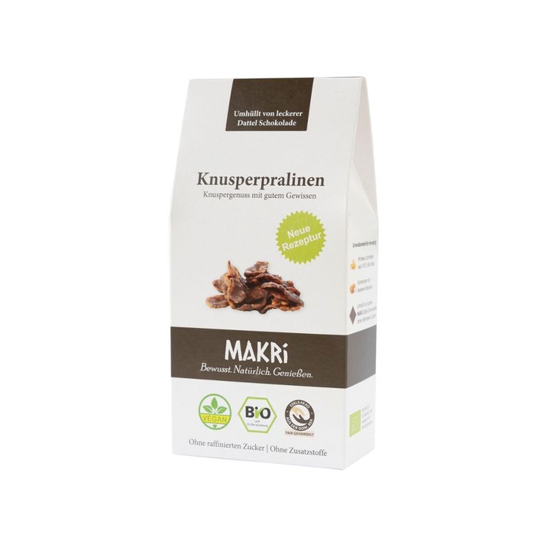 Makri Bio Knusperpralinen mit Dattel Schokolade, Cornflakes, Mandeln und Mandelmus - Produktbild
