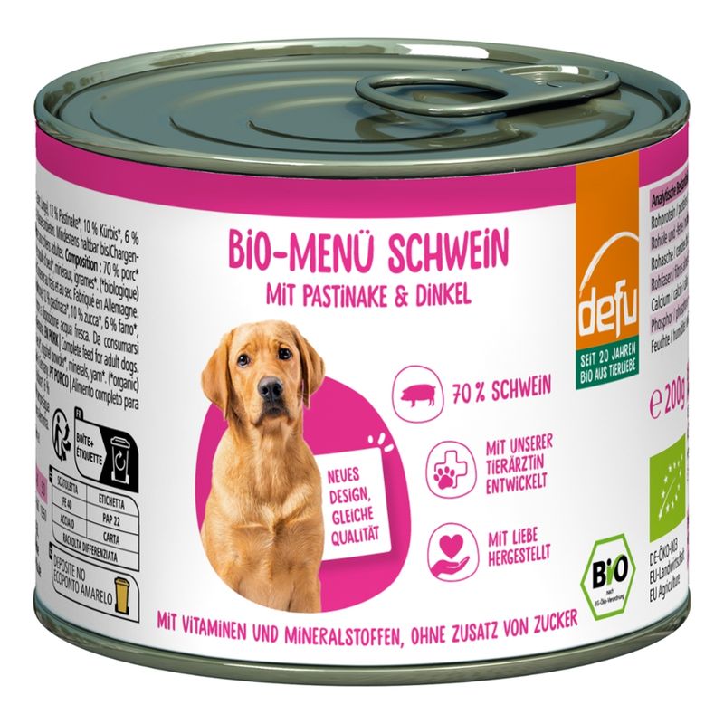 defu - Das Tierfutter vom Bio-Bauern Hund Bio-Menü Schwein mit Pastinake & Dinkel - Produktbild