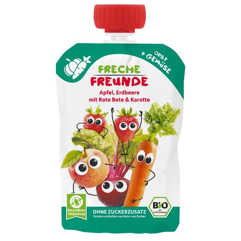 Freche Freunde Freche Freunde Bio Quetschie Apfel, Erdbeere mit Rote Bete & Karotte - Produktbild