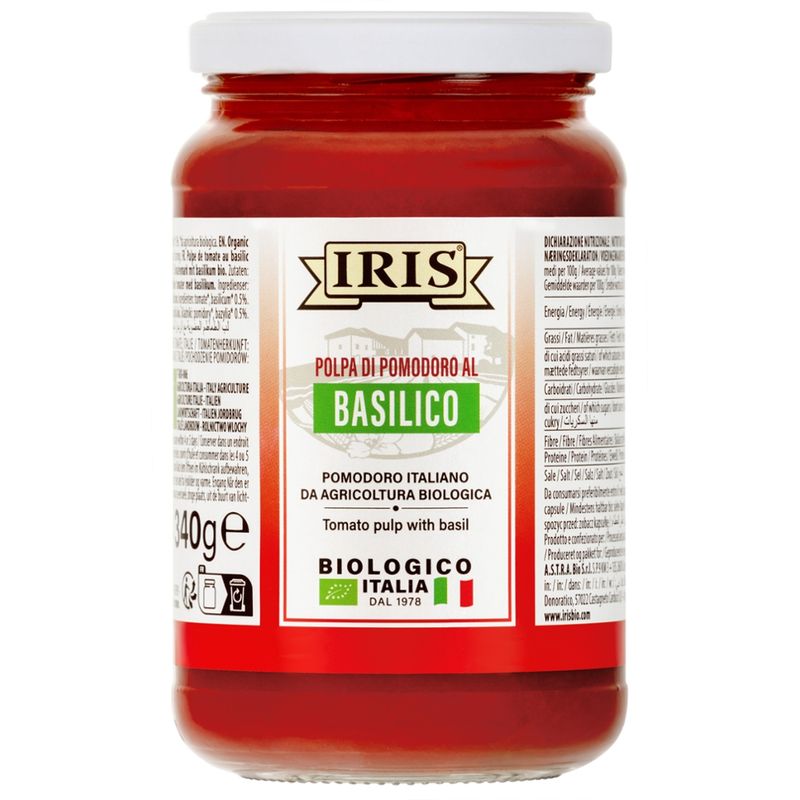 IRIS  Fertigsoße, Tomaten mit ganze Basilikumblaetter, im Glas 340 g - Produktbild