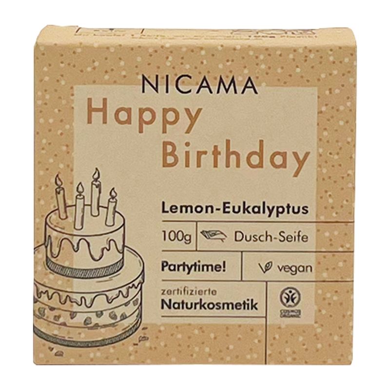 NICAMA NICAMA zertifizierte Bio-Seife Happy Birthday-Seife Lemon-Eukalyptus 100g - Produktbild