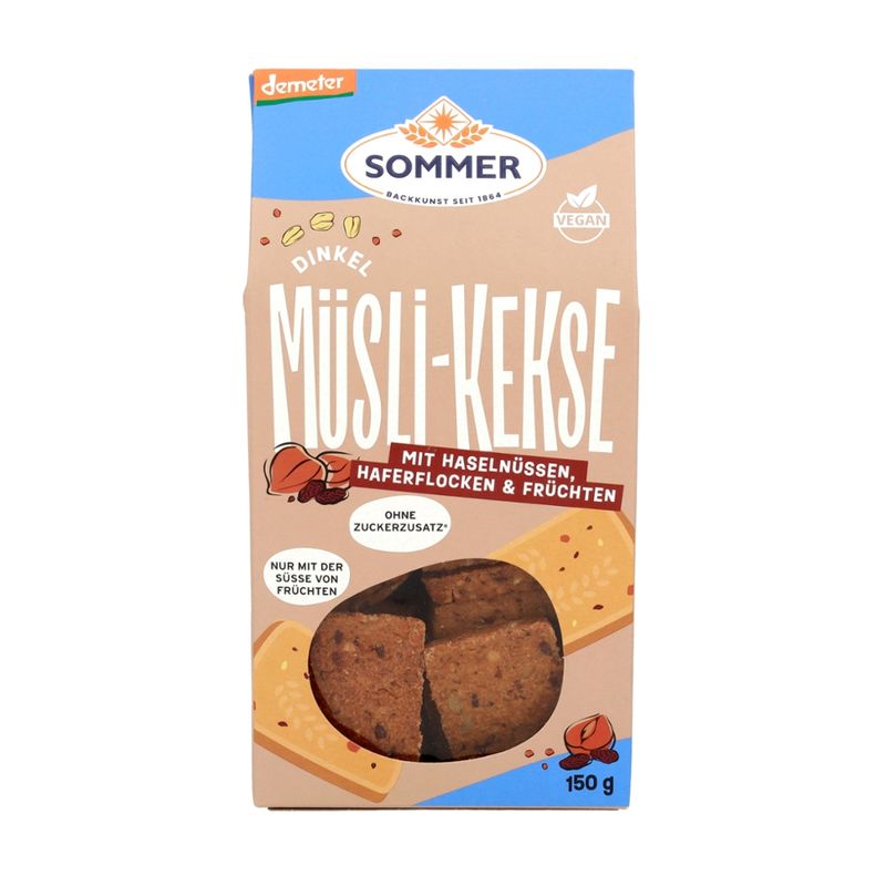 SOMMER BACKKUNST SEIT 1864 Demeter Dinkel Müsli-Kekse mit Haselnüssen,vegan - Produktbild