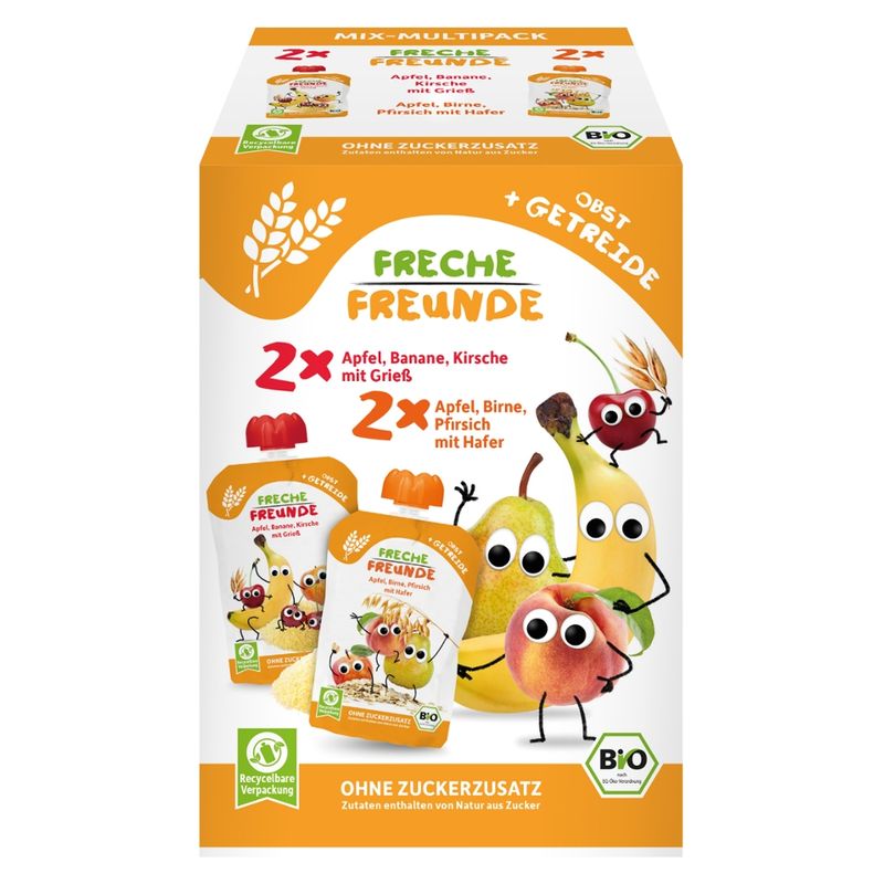 Freche Freunde Freche Freunde Bio Quetschie MixMultiPack 4x100g - Obst + Getreide - Produktbild