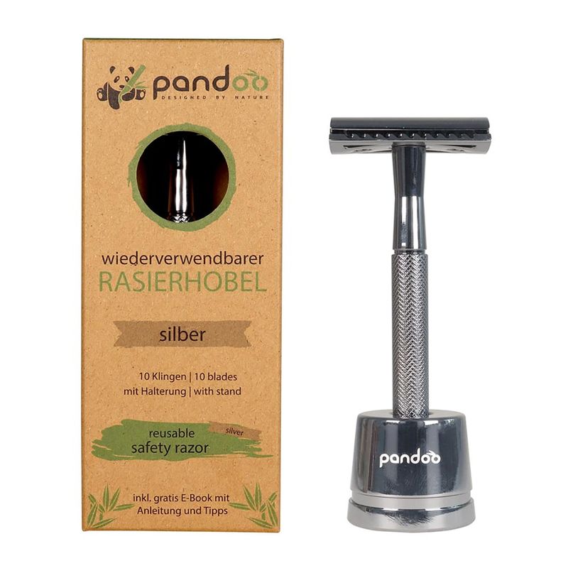 pandoo pandoo Metall Rasierhobel, silber- der plastikfreie Rasierhobel von pandoo ermöglicht eine erstklassige und hautfreundliche Rasur, sowohl für Frauen als auch für Männer - Produktbild