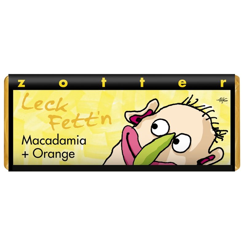 Zotter Schokolade Macadamia + Orange – Leck Fett’n - Produktbild