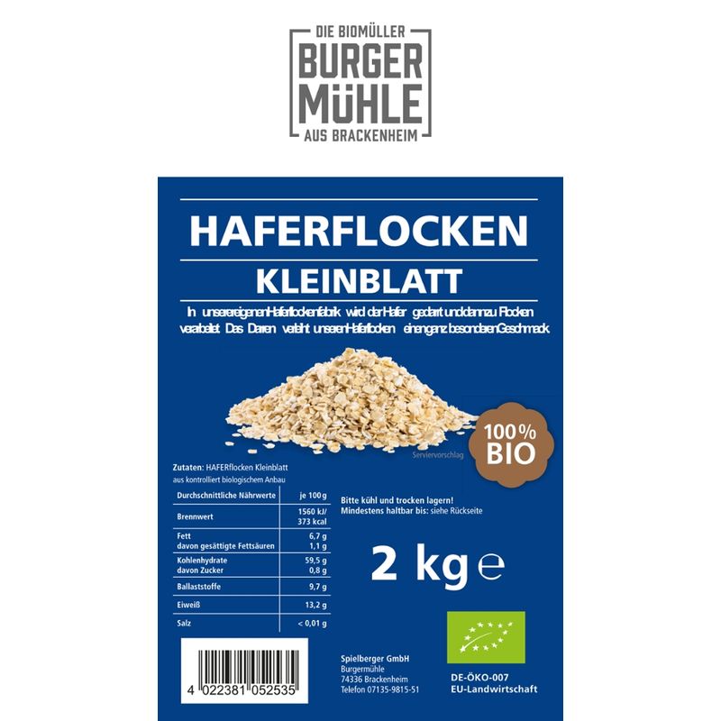 Burgermühle Haferflocken Kleinblatt, kbA – für Familien & Vorrat - Produktbild