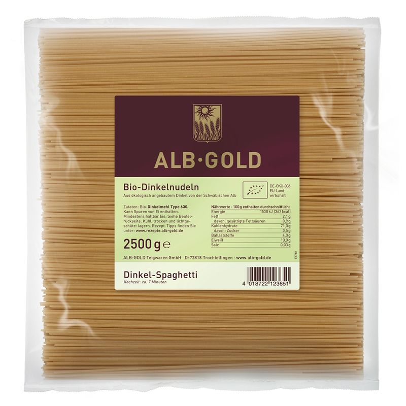ALB-GOLD AG Bio Dinkel-Spaghetti ohne Ei 4 x 2,5 kg - Produktbild