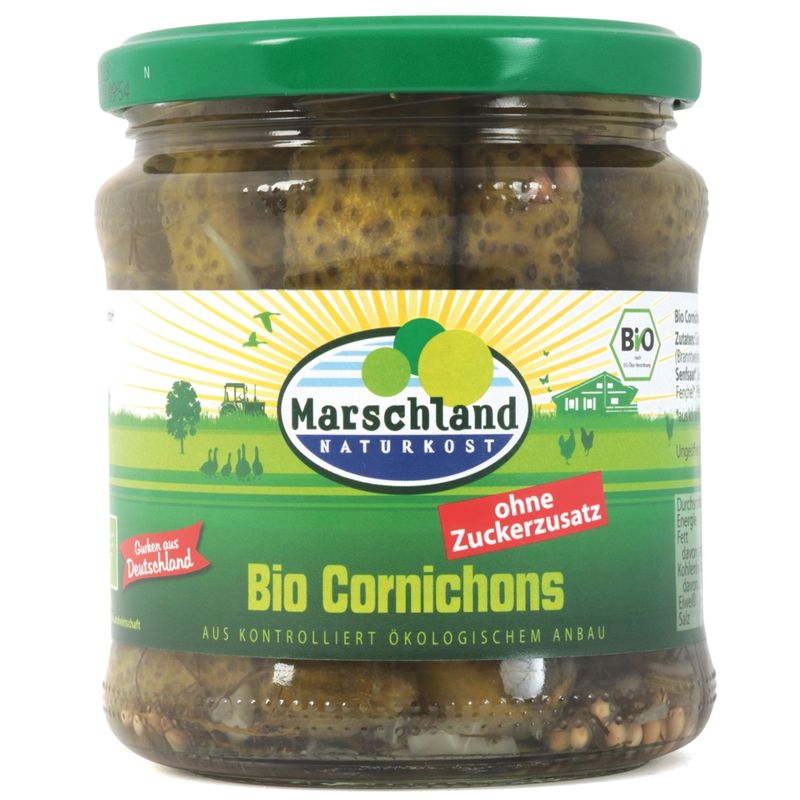 Marschland  Bioland Bio-Cornichons ohne Zuckerzusatz 370 ml Gl. MARSCHLAND - Produktbild