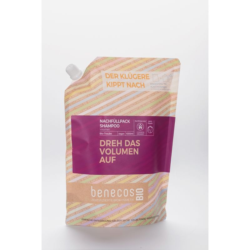 benecos benecosBIO Nachfüllbeutel 1000 ml Shampoo Volumen BIO-Traube - DREH DAS VOLUMEN AUF - Produktbild